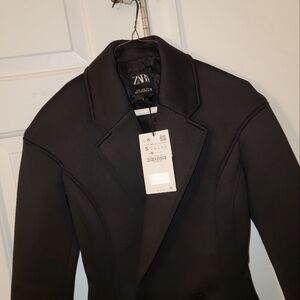 ZARA black neoprene effect blazer size S